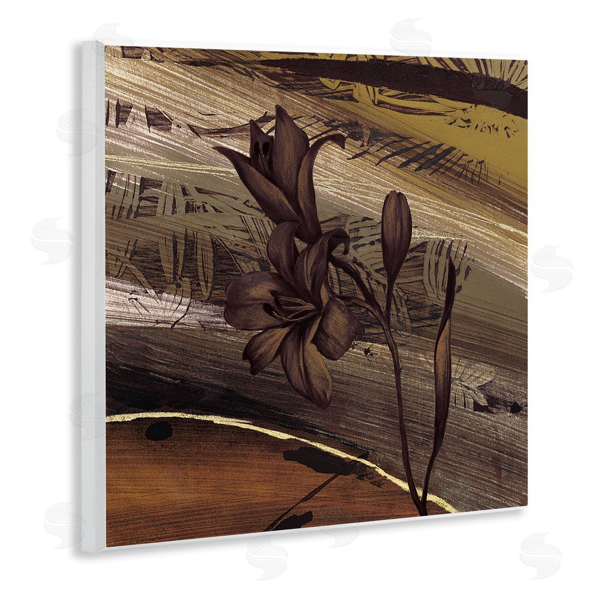 Anne Brochard Rustic Lilies Abstract Muddy Brown Earth Tones  Wooden Wall Plaque Art Print