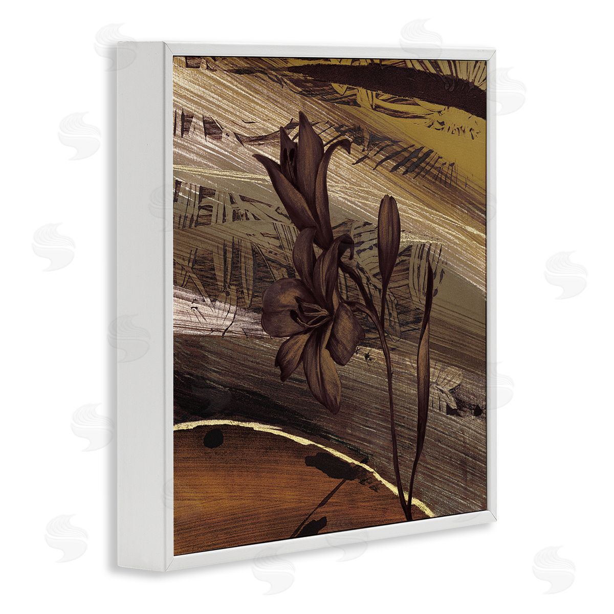 Anne Brochard Rustic Lilies Abstract Muddy Brown Earth Tones  White Framed Glicee Wall Art Print