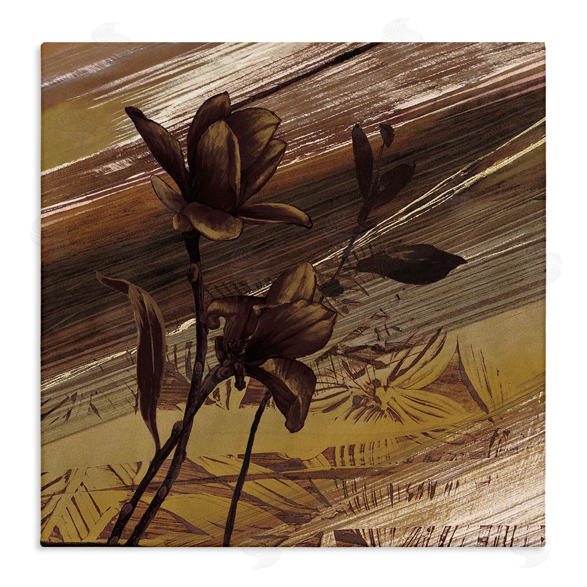 Anne Brochard Mellow Brown Flowers Abstract Tan Muddy Earth Tones Stretched Canvas Wall Art Print