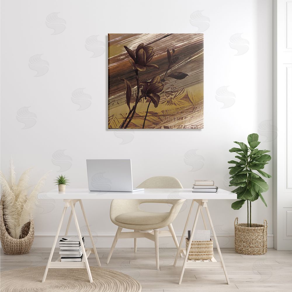 Anne Brochard Mellow Brown Flowers Abstract Tan Muddy Earth Tones Canvas Wall Art in Room