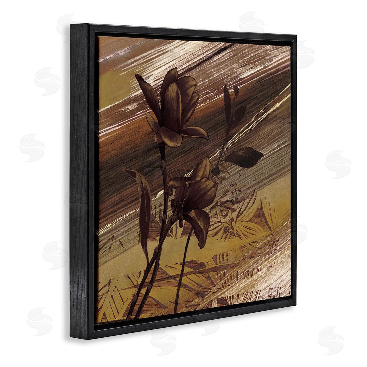 Anne Brochard Mellow Brown Flowers Abstract Tan Muddy Earth Tones Black Floating Frame Canvas Wall Art Print