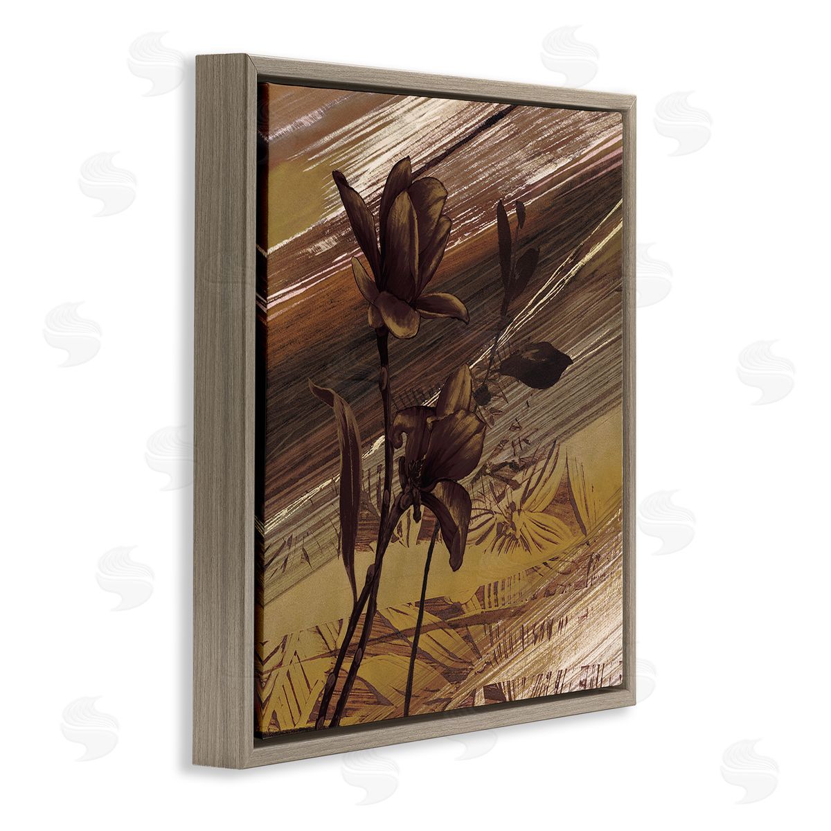 Anne Brochard Mellow Brown Flowers Abstract Tan Muddy Earth Tones Brown Floating Frame Canvas Wall Art Print