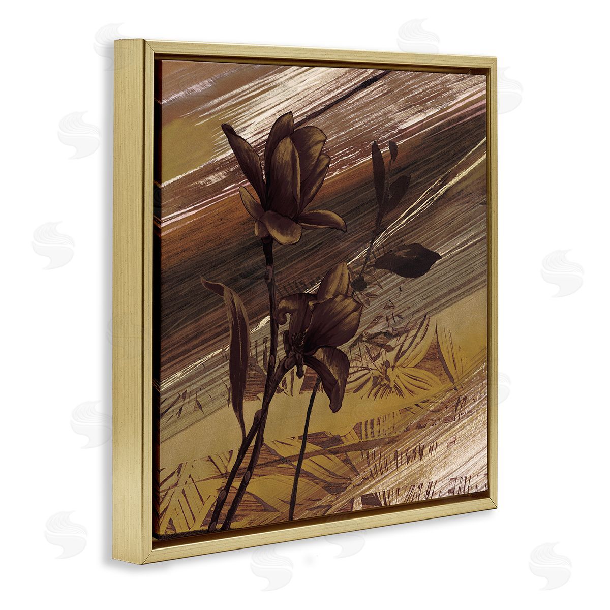 Anne Brochard Mellow Brown Flowers Abstract Tan Muddy Earth Tones Gold Floating Frame Canvas Wall Art Print