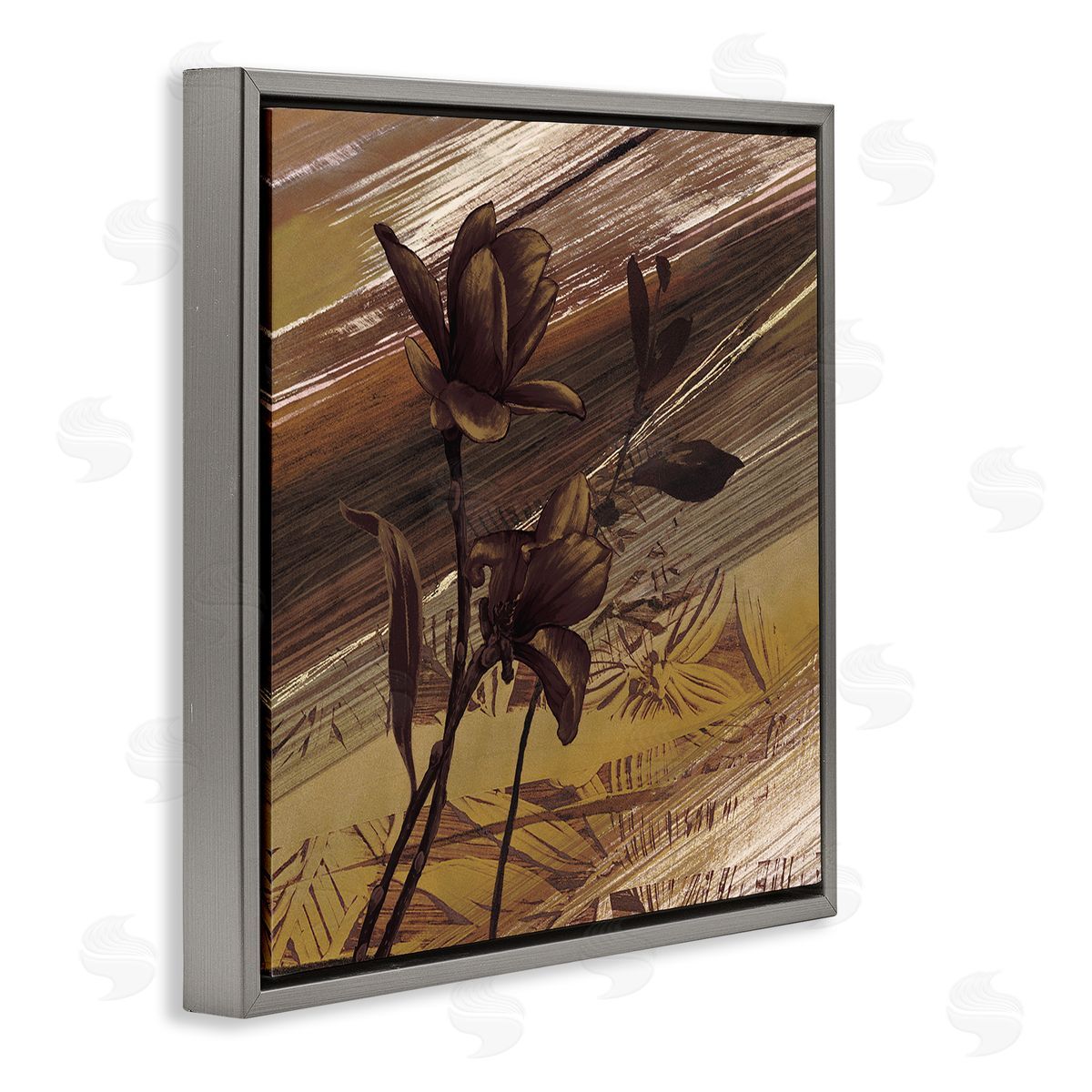 Anne Brochard Mellow Brown Flowers Abstract Tan Muddy Earth Tones Gray Floating Frame Canvas Wall Art Print