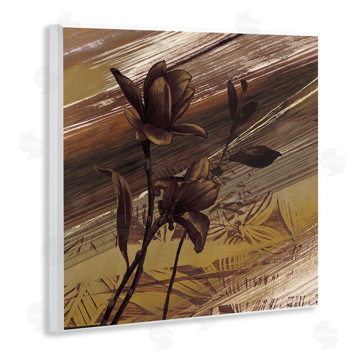 Anne Brochard Mellow Brown Flowers Abstract Tan Muddy Earth Tones Wooden Wall Plaque Art Print