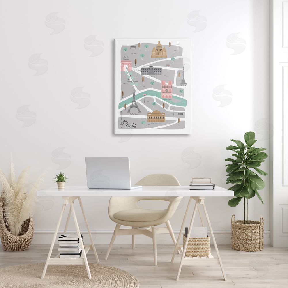 Angela Nickeas Paris Landmark Map fr_sideench City Illustration Pink Grey