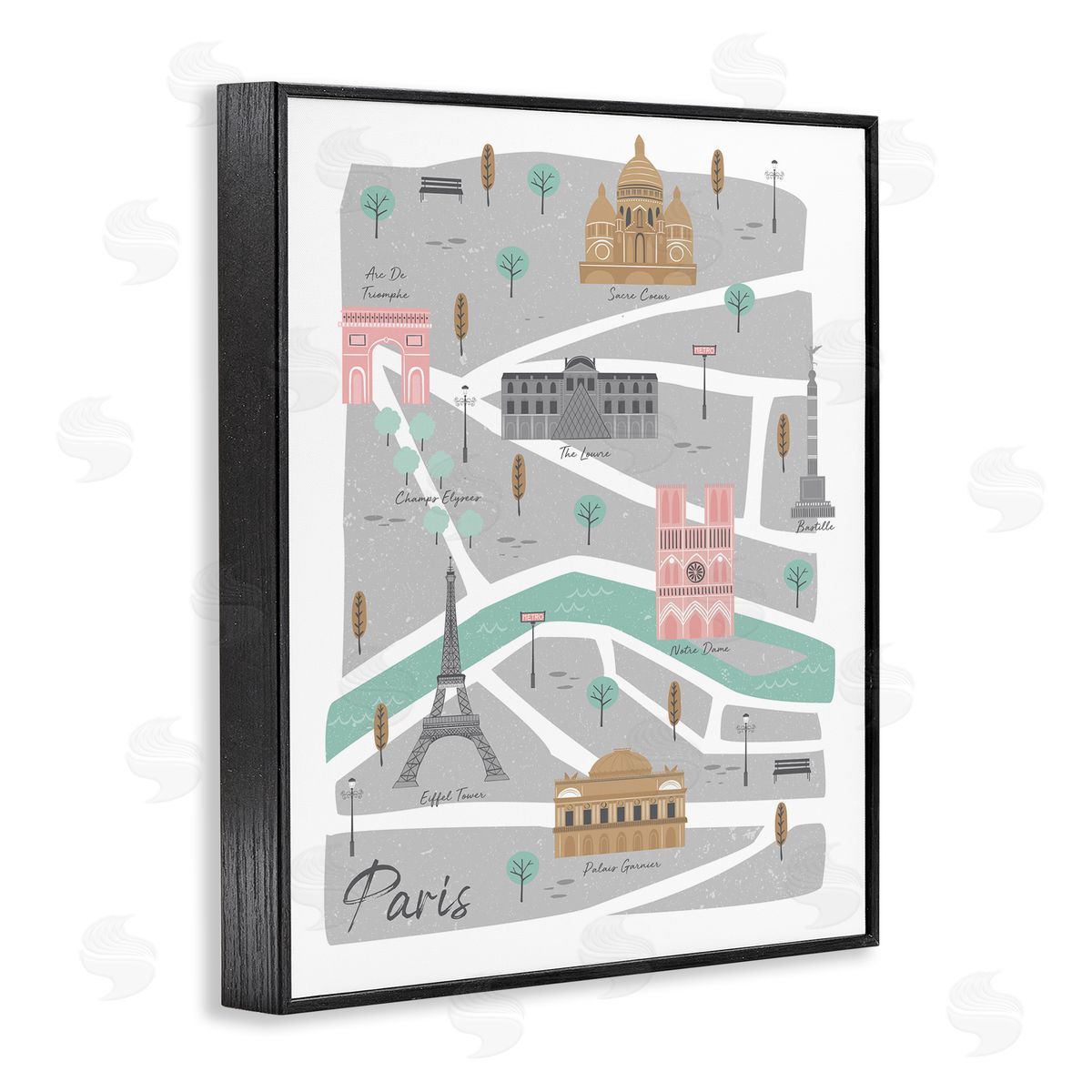 Angela Nickeas Paris Landmark Map fr_sideench City Illustration Pink Grey