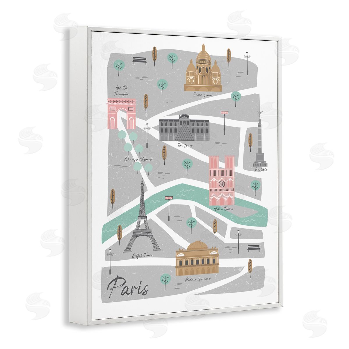 Angela Nickeas Paris Landmark Map fr_sideench City Illustration Pink Grey