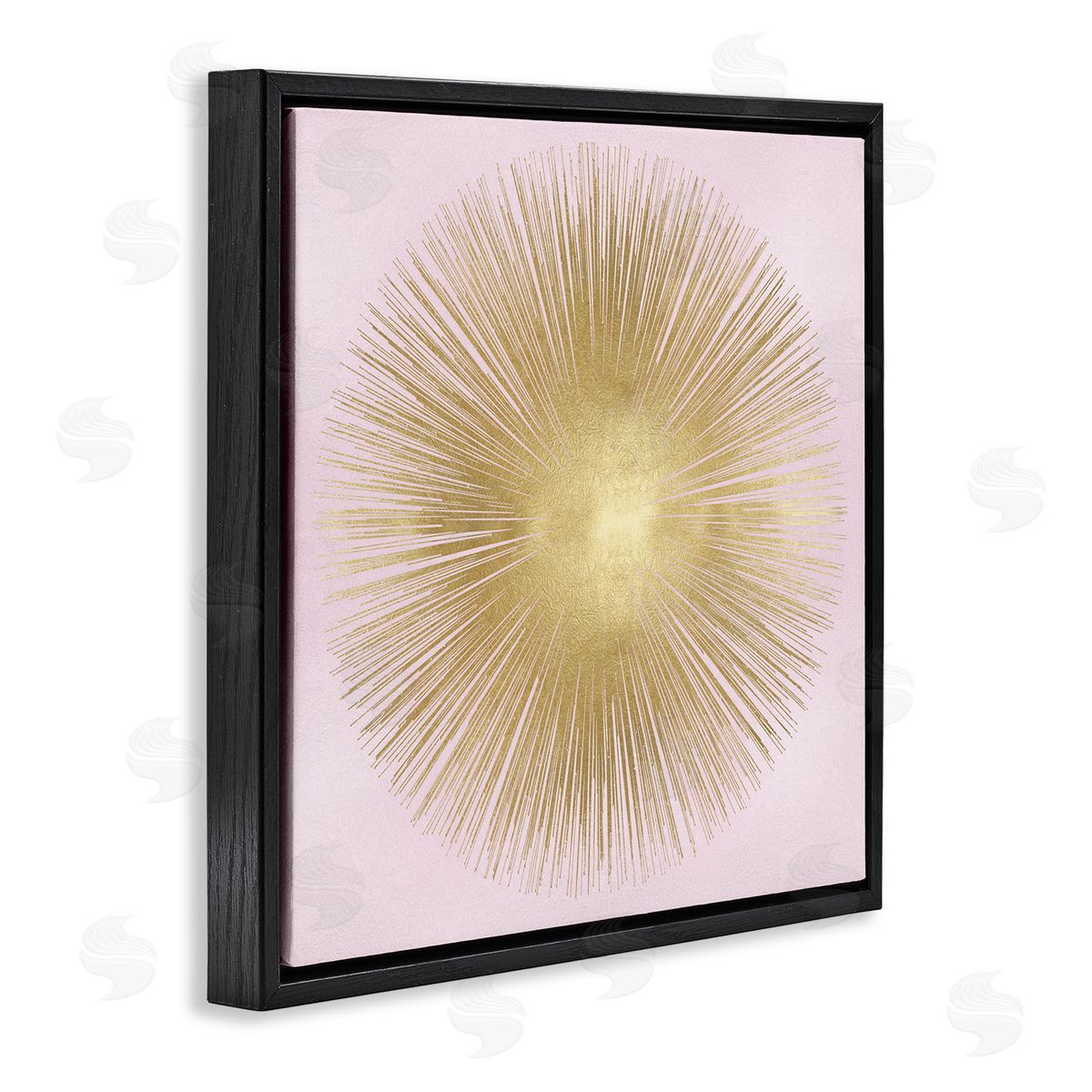 Abby Young Minimal Abstract Glam Sunburst Lines Over Pink Black Floating Frame Canvas Wall Art Print