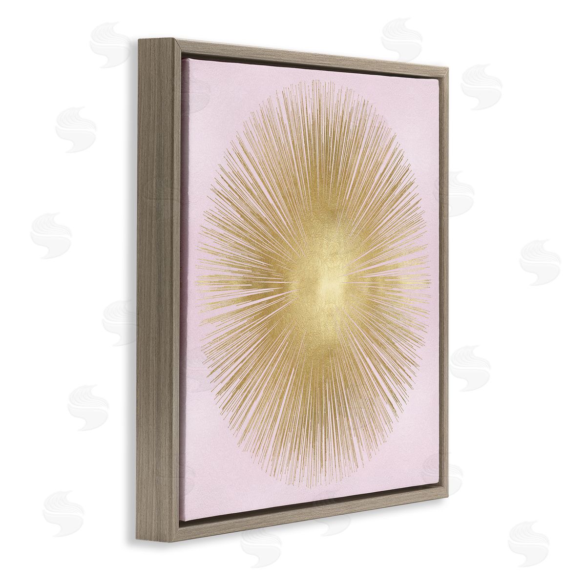 Abby Young Minimal Abstract Glam Sunburst Lines Over Pink Brown Floating Frame Canvas Wall Art Print