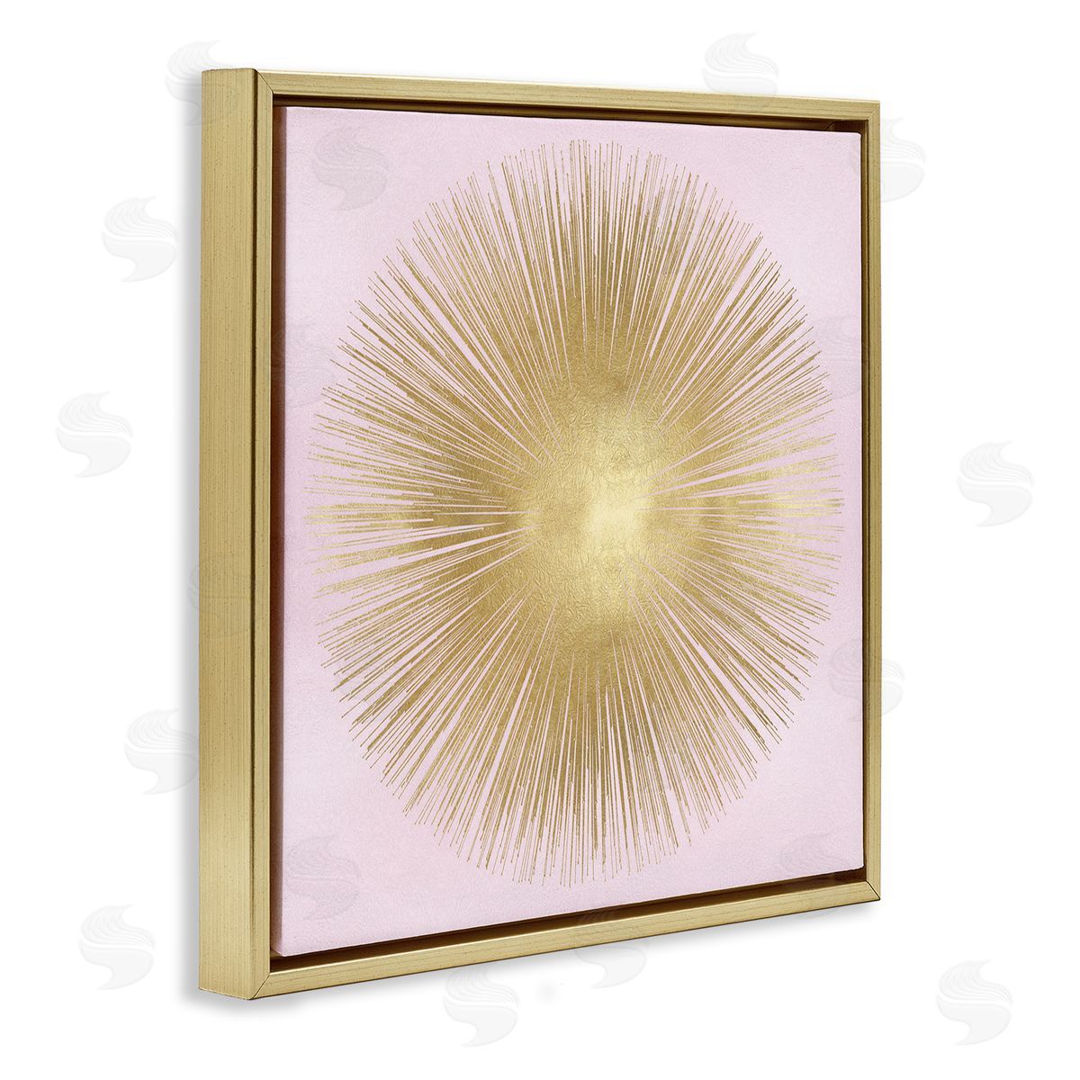 Abby Young Minimal Abstract Glam Sunburst Lines Over Pink Gold Floating Frame Canvas Wall Art Print