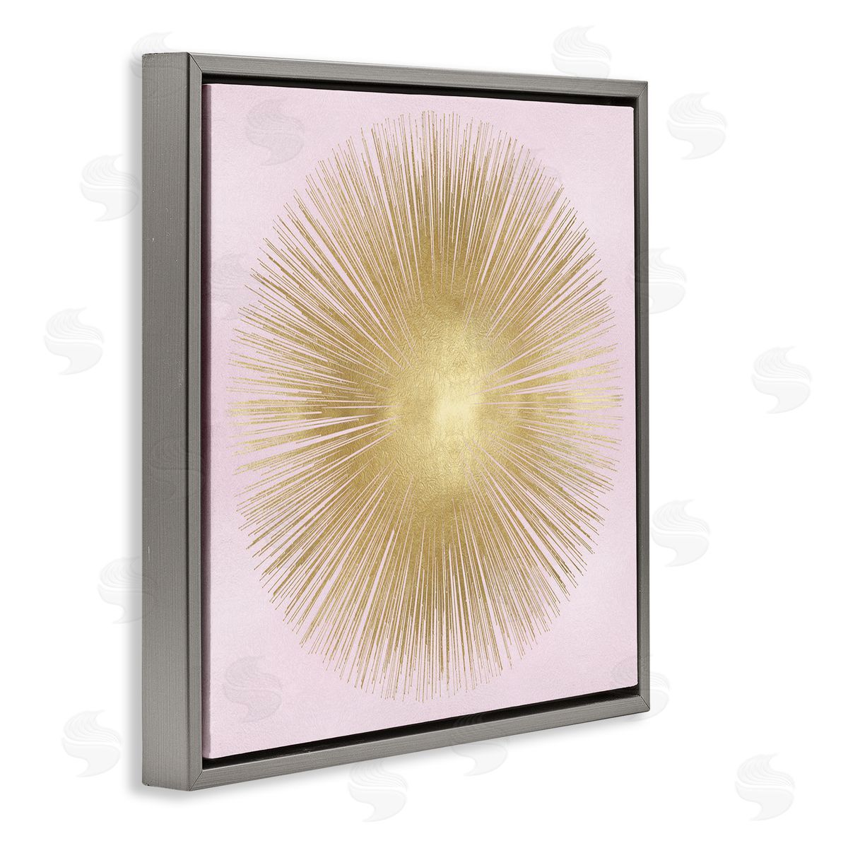 Abby Young Minimal Abstract Glam Sunburst Lines Over Pink Gray Floating Frame Canvas Wall Art Print