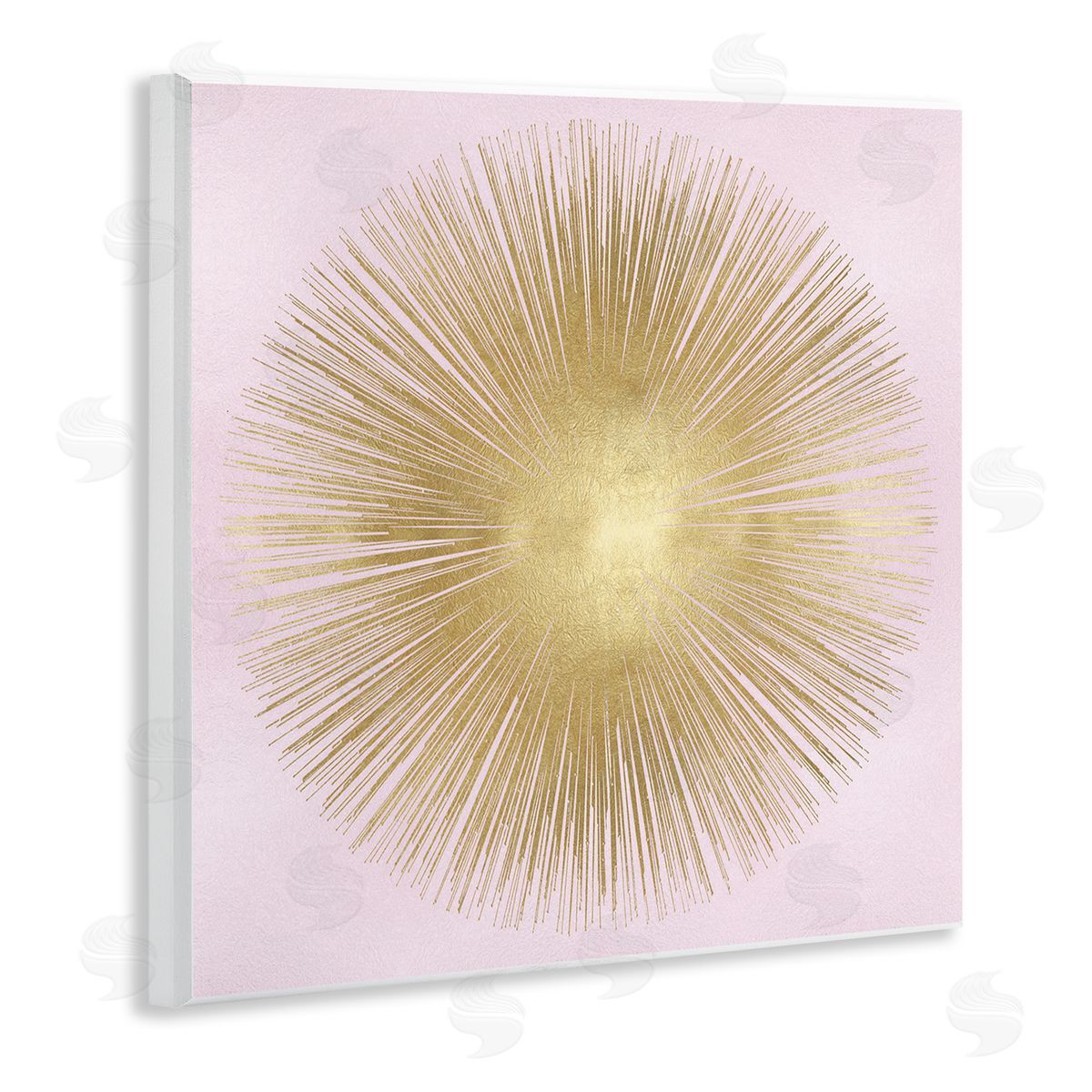 Abby Young Minimal Abstract Glam Sunburst Lines Over Pink Wooden Wall Plaque Art Print