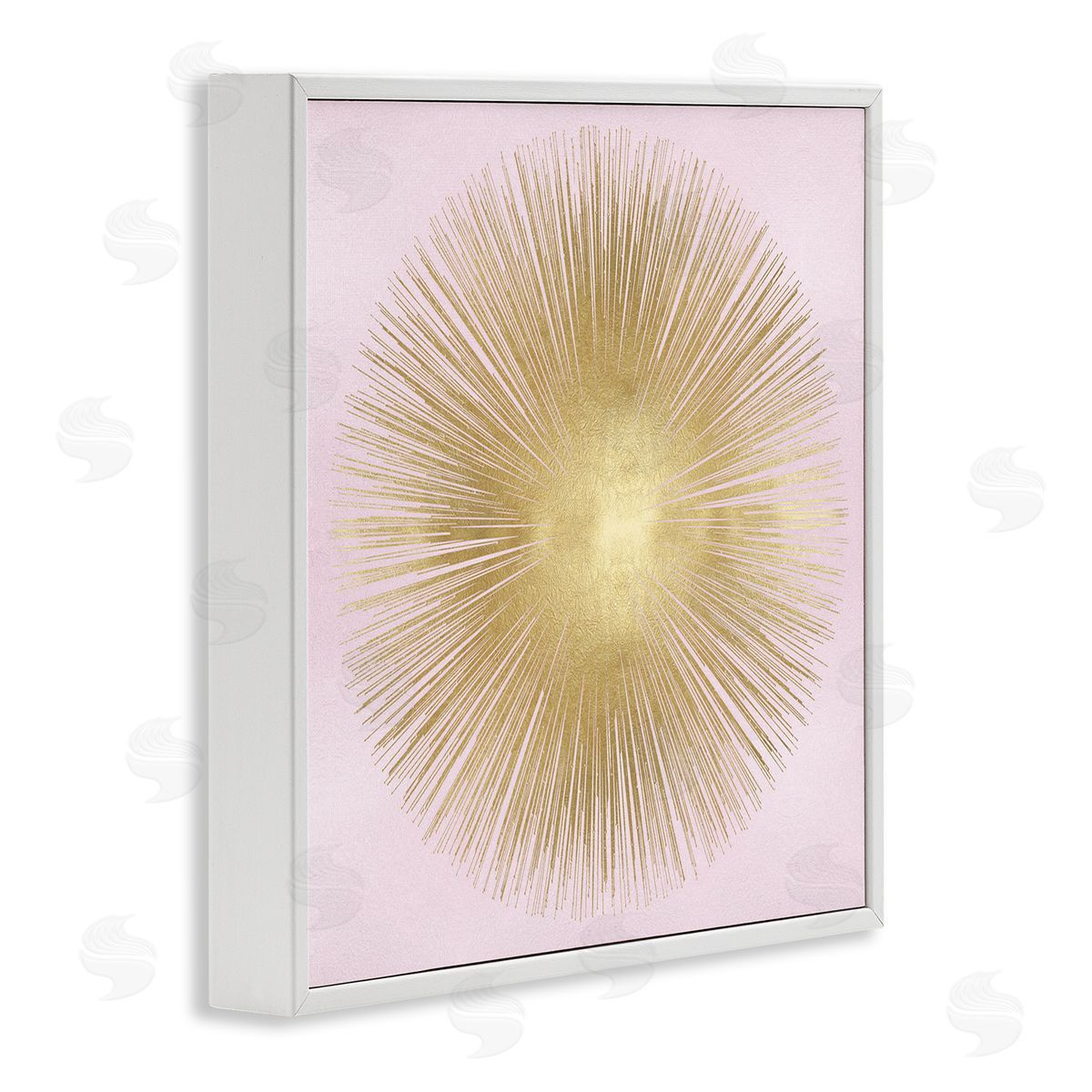 Abby Young Minimal Abstract Glam Sunburst Lines Over Pink White Framed Glicee Wall Art Print