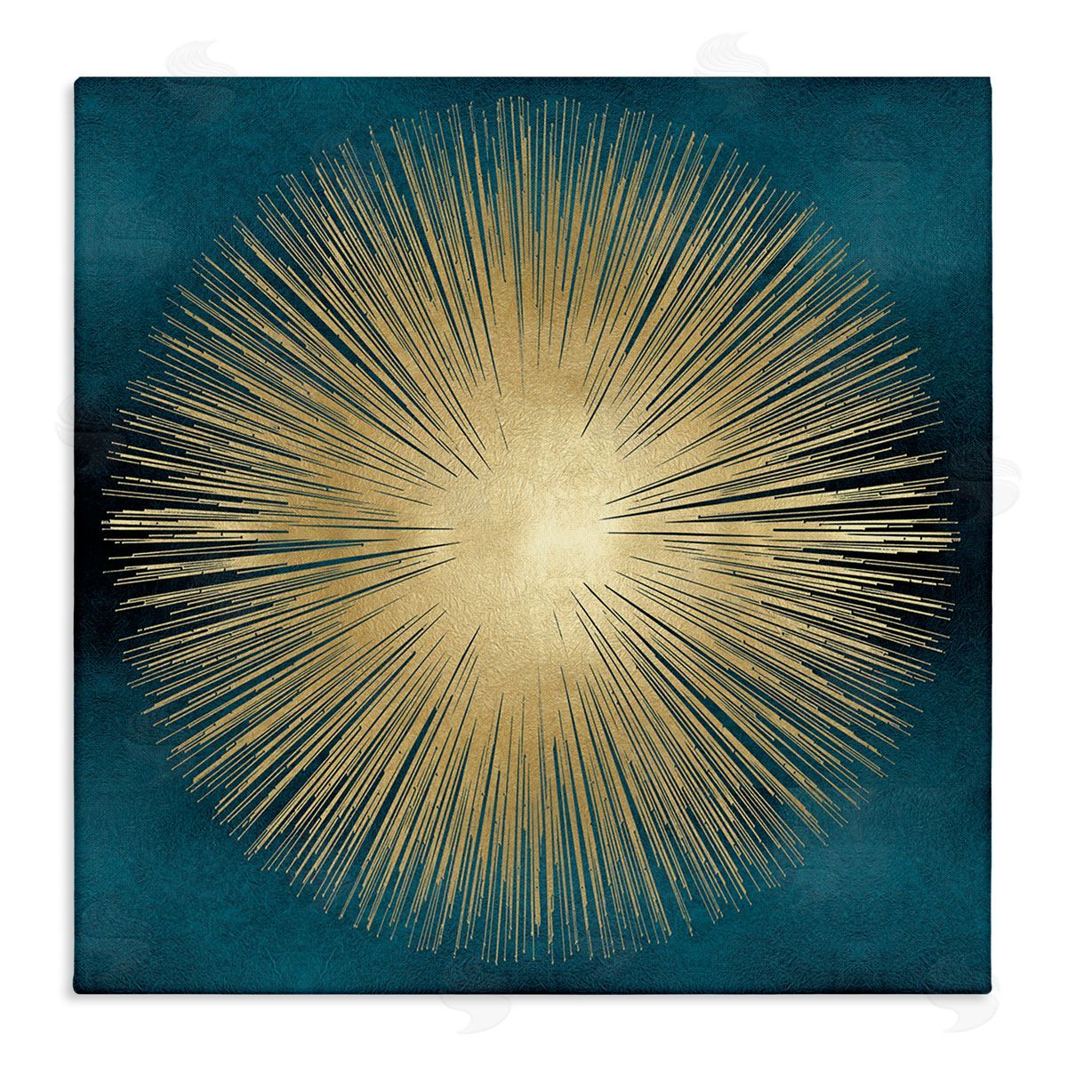 Abby Young Abstract Deco Sunburst Shape Over Dark Blue Stretched Canvas Wall Art Print