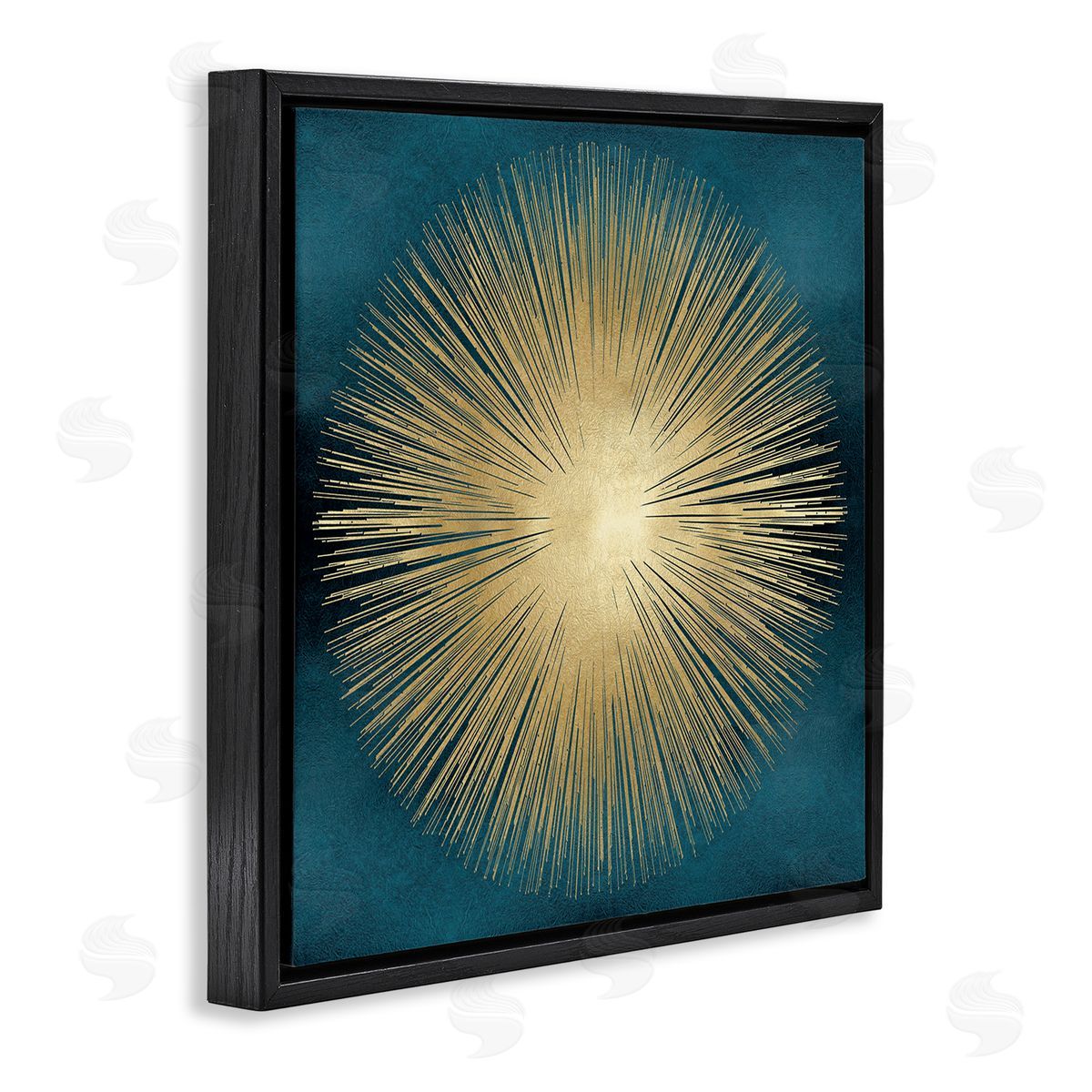 Abby Young Abstract Deco Sunburst Shape Over Dark Blue Black Floating Frame Canvas Wall Art Print