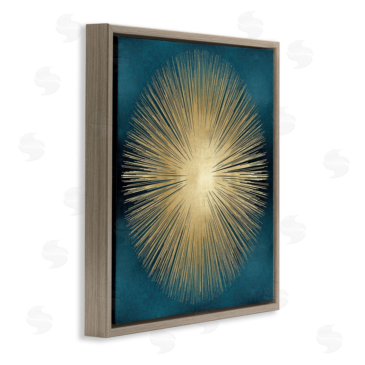 Abby Young Abstract Deco Sunburst Shape Over Dark Blue Brown Floating Frame Canvas Wall Art Print