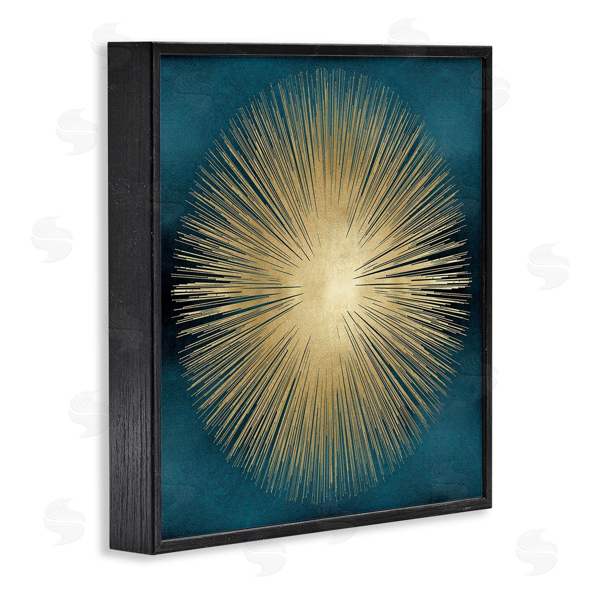 Abby Young Abstract Deco Sunburst Shape Over Dark Blue Black Framed Glicee Wall Art Print