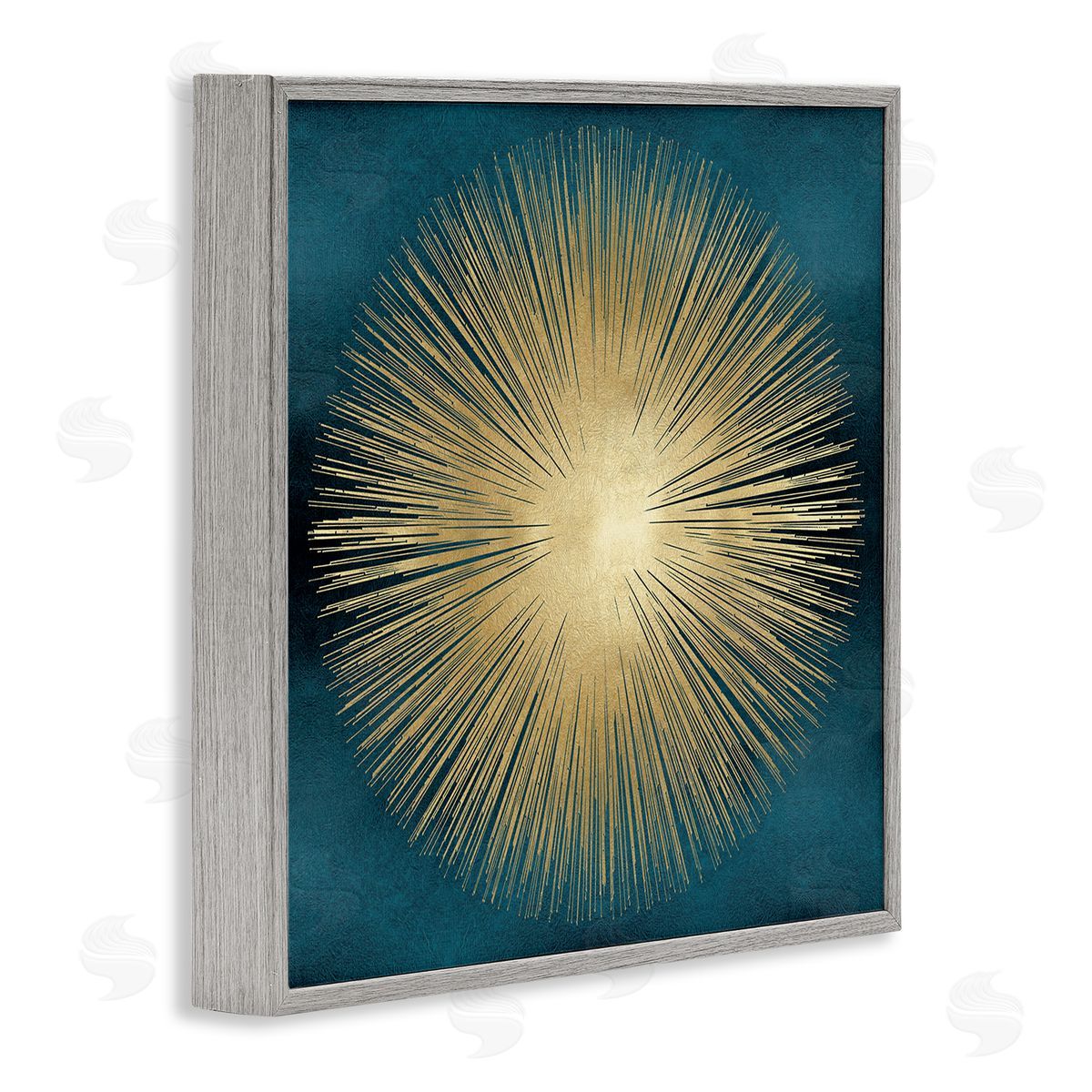 Abby Young Abstract Deco Sunburst Shape Over Dark Blue Gray Framed Glicee Wall Art Print