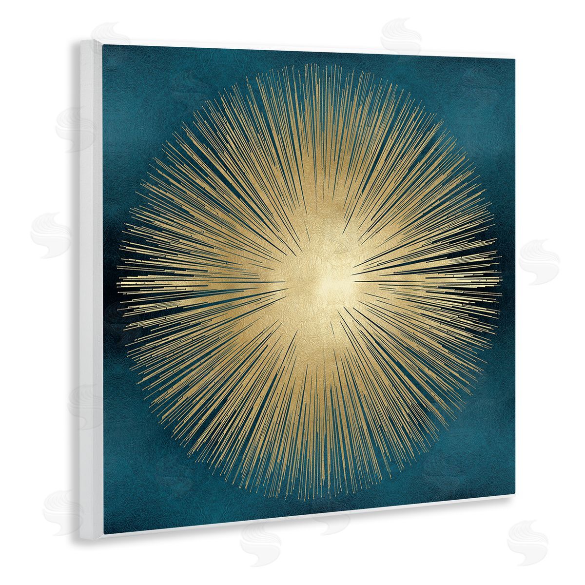 Abby Young Abstract Deco Sunburst Shape Over Dark Blue Wooden Wall Plaque Art Print
