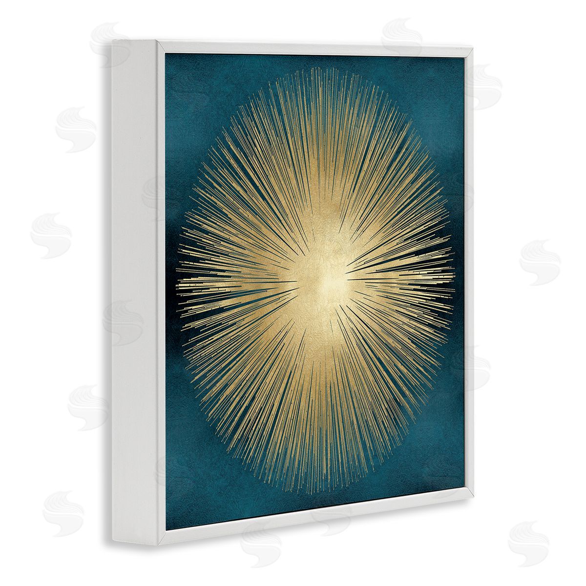 Abby Young Abstract Deco Sunburst Shape Over Dark Blue White Framed Glicee Wall Art Print