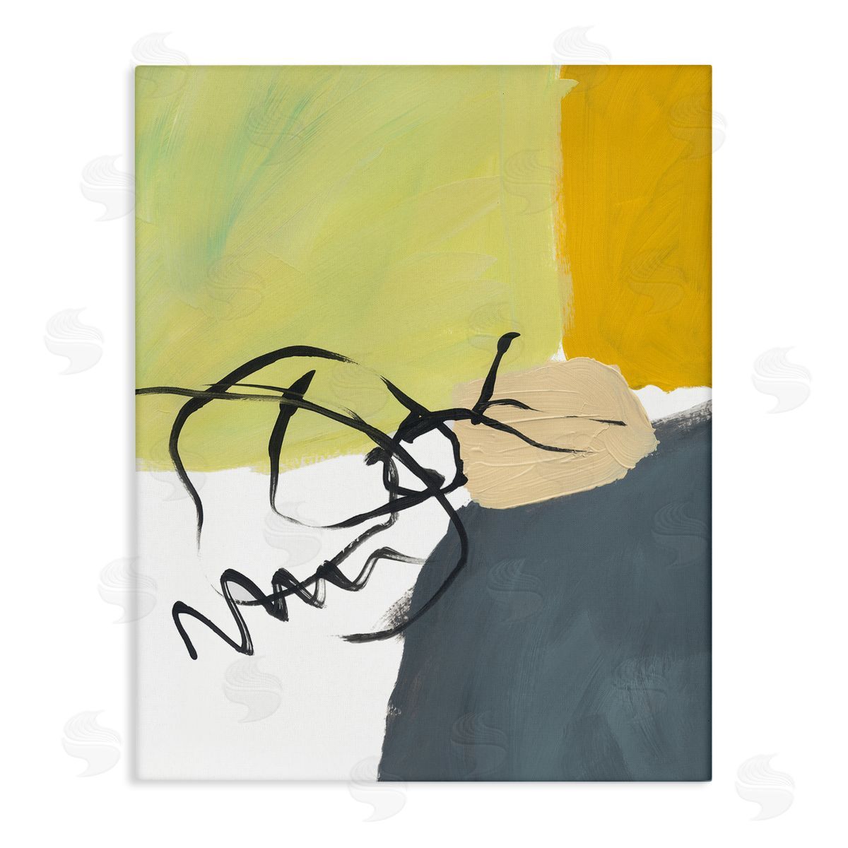 Bronwyn Baker Abstract Yellow Grey Shapes Fluid Black Lines