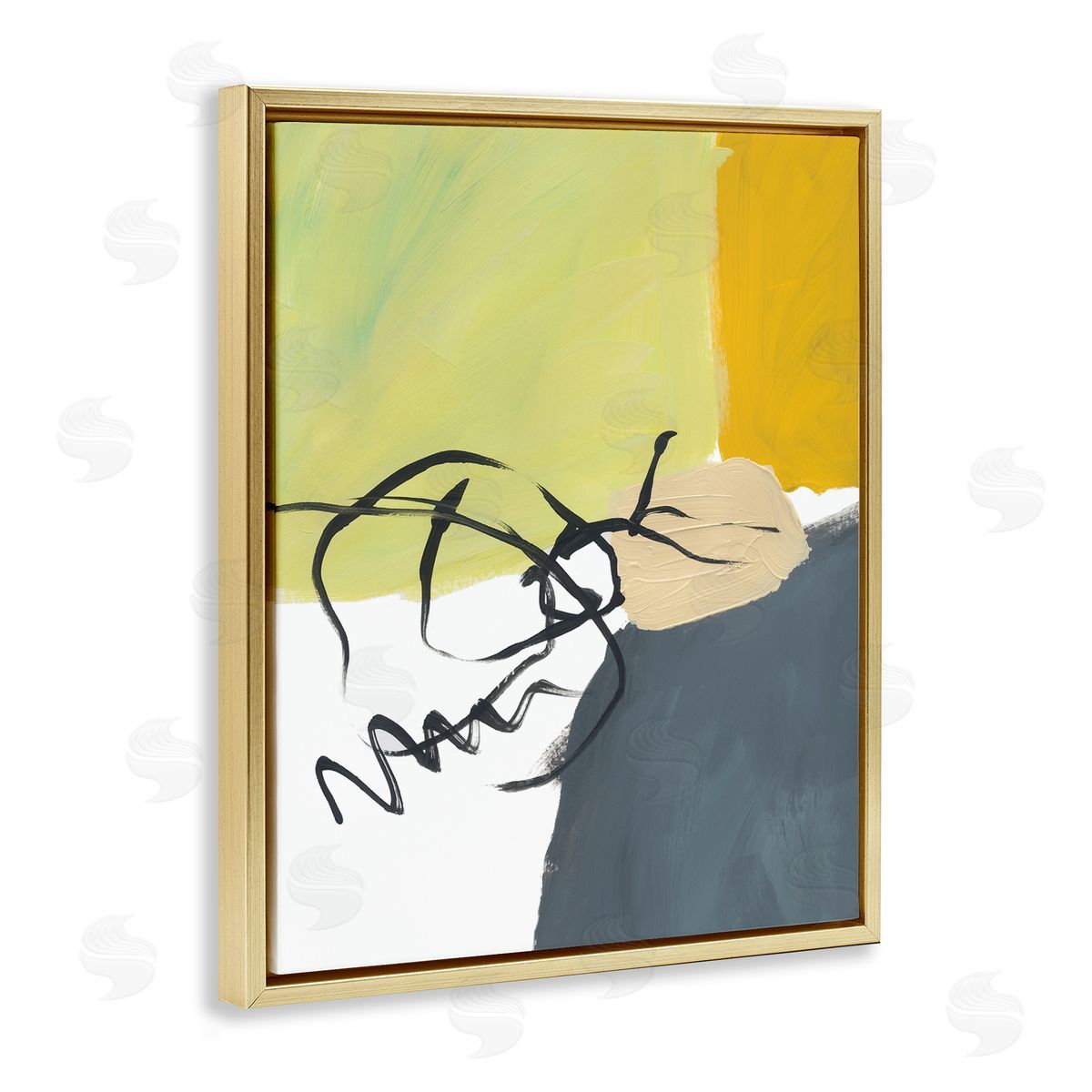 Bronwyn Baker Abstract Yellow Grey Shapes Fluid Black Lines