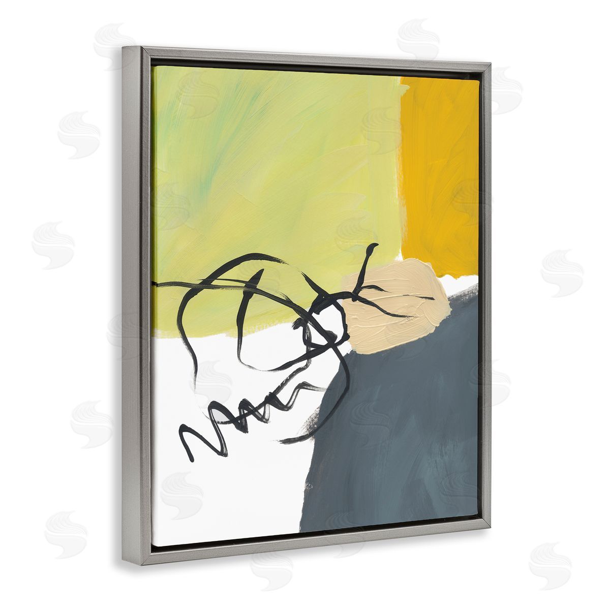 Bronwyn Baker Abstract Yellow Grey Shapes Fluid Black Lines