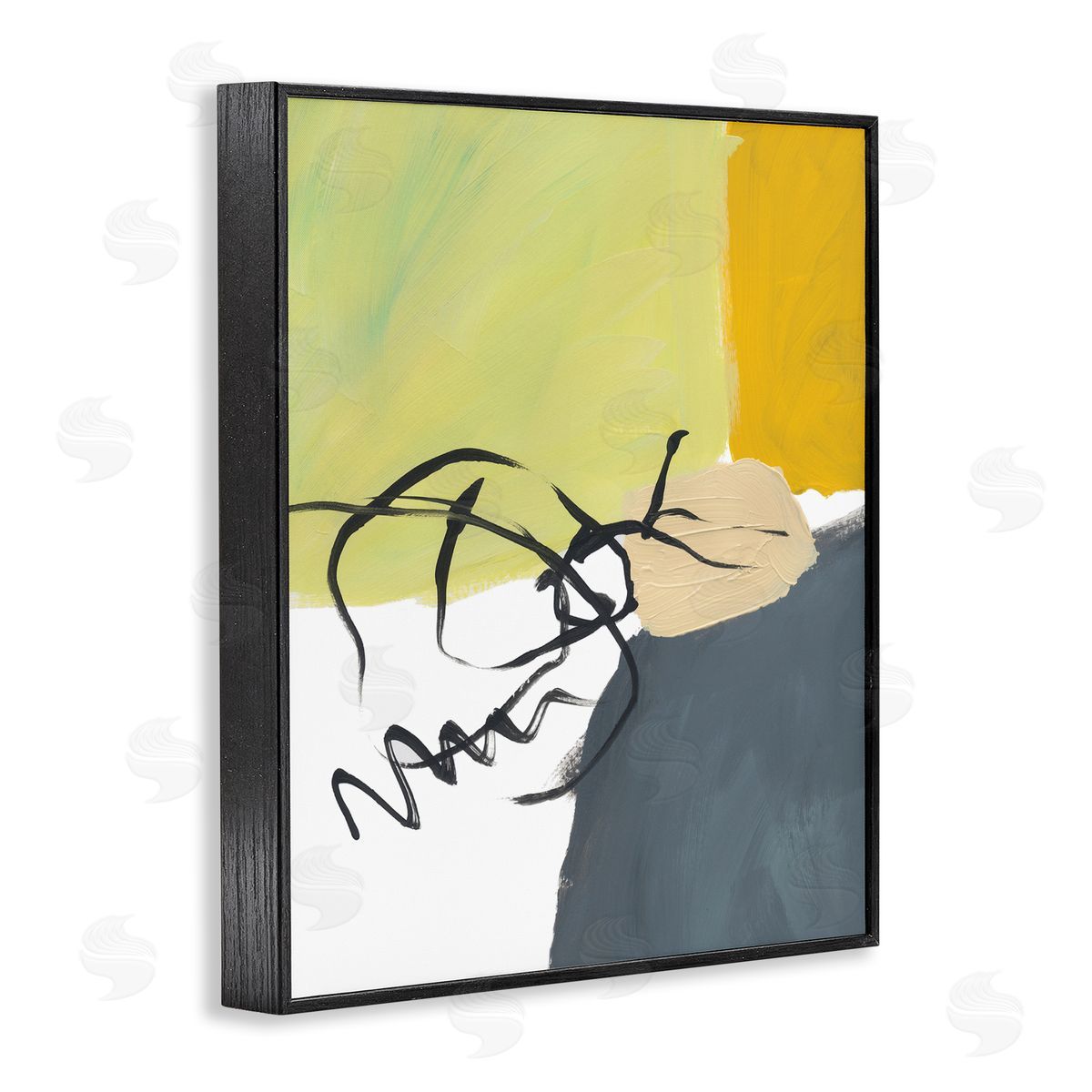 Bronwyn Baker Abstract Yellow Grey Shapes Fluid Black Lines