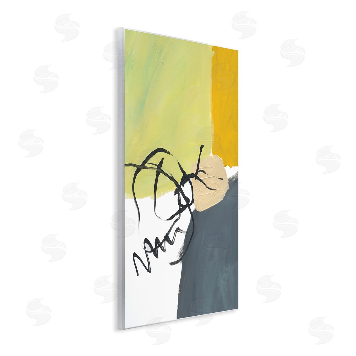 Bronwyn Baker Abstract Yellow Grey Shapes Fluid Black Lines