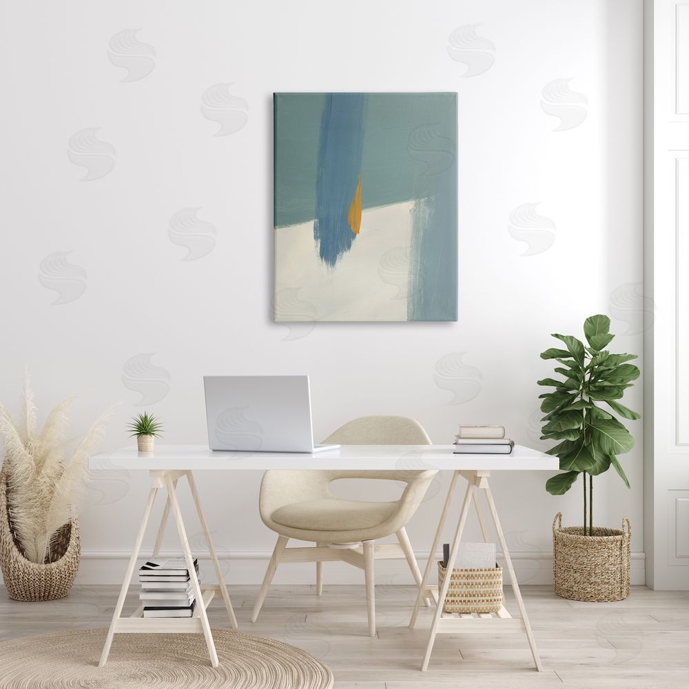 Bronwyn Baker Abstract Blue Green Brush Strokes On Off-White