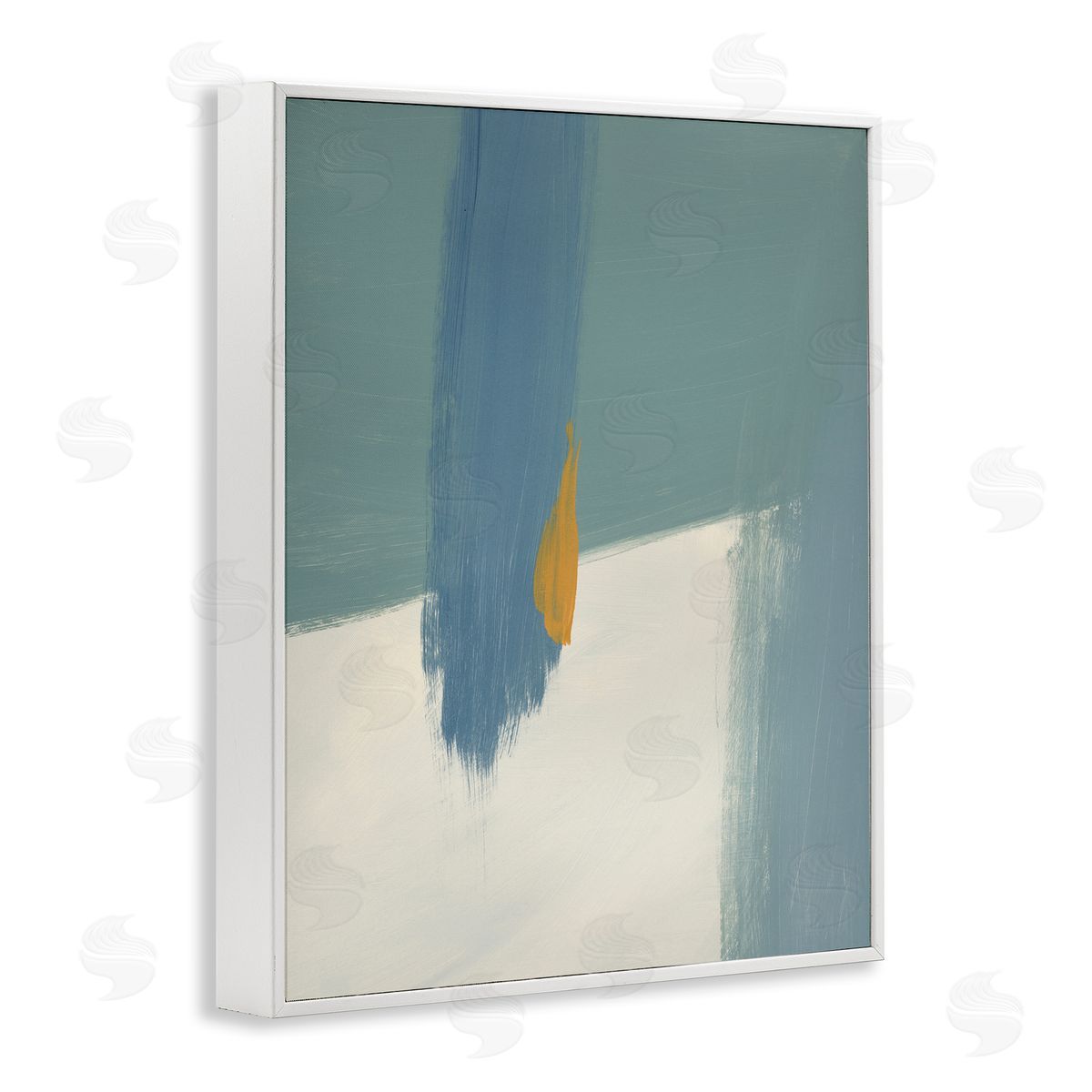 Bronwyn Baker Abstract Blue Green Brush Strokes On Off-White