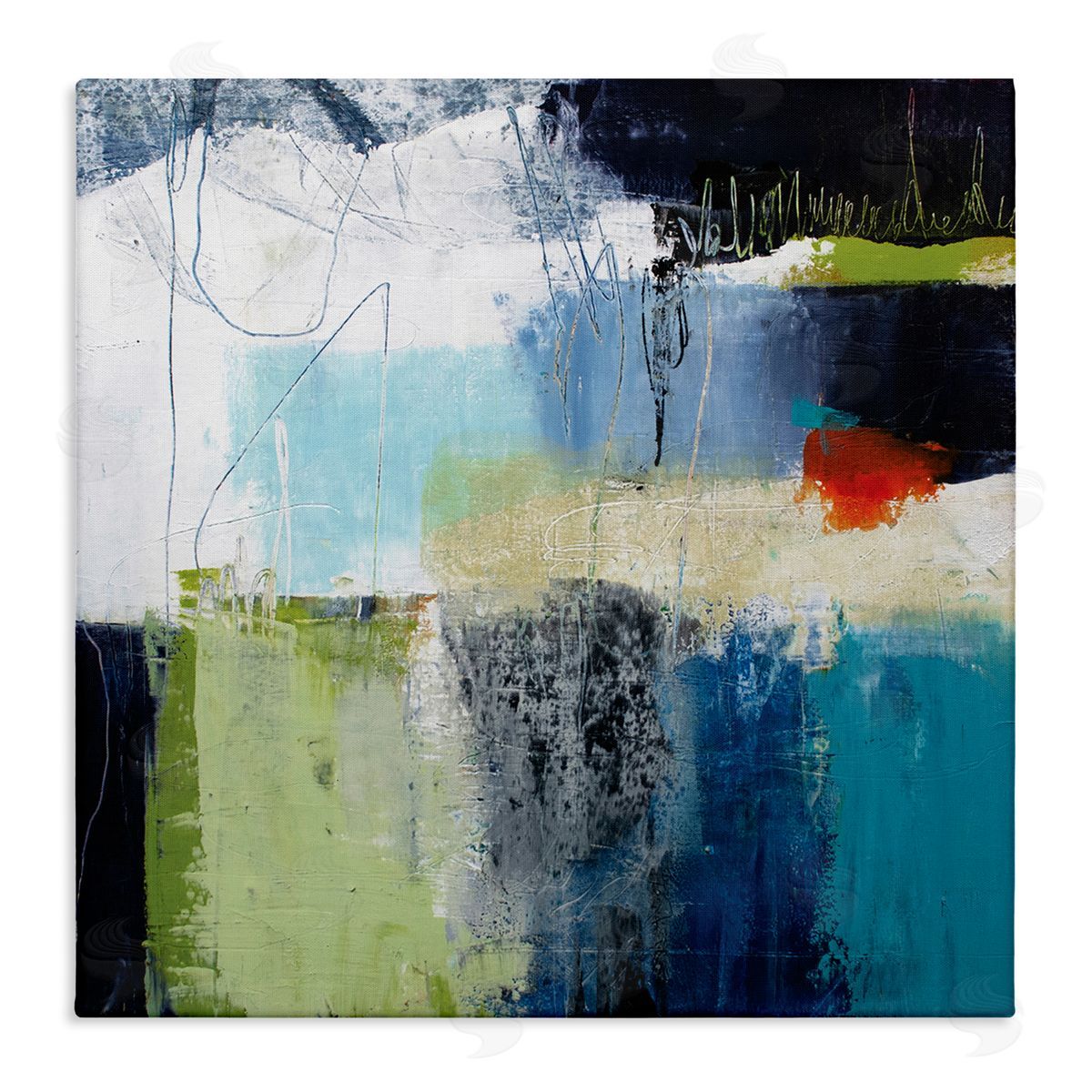 Pamela K. Beer Abstract Collage of Chaotic Shapes Blue Green Stretched Canvas Wall Art Print