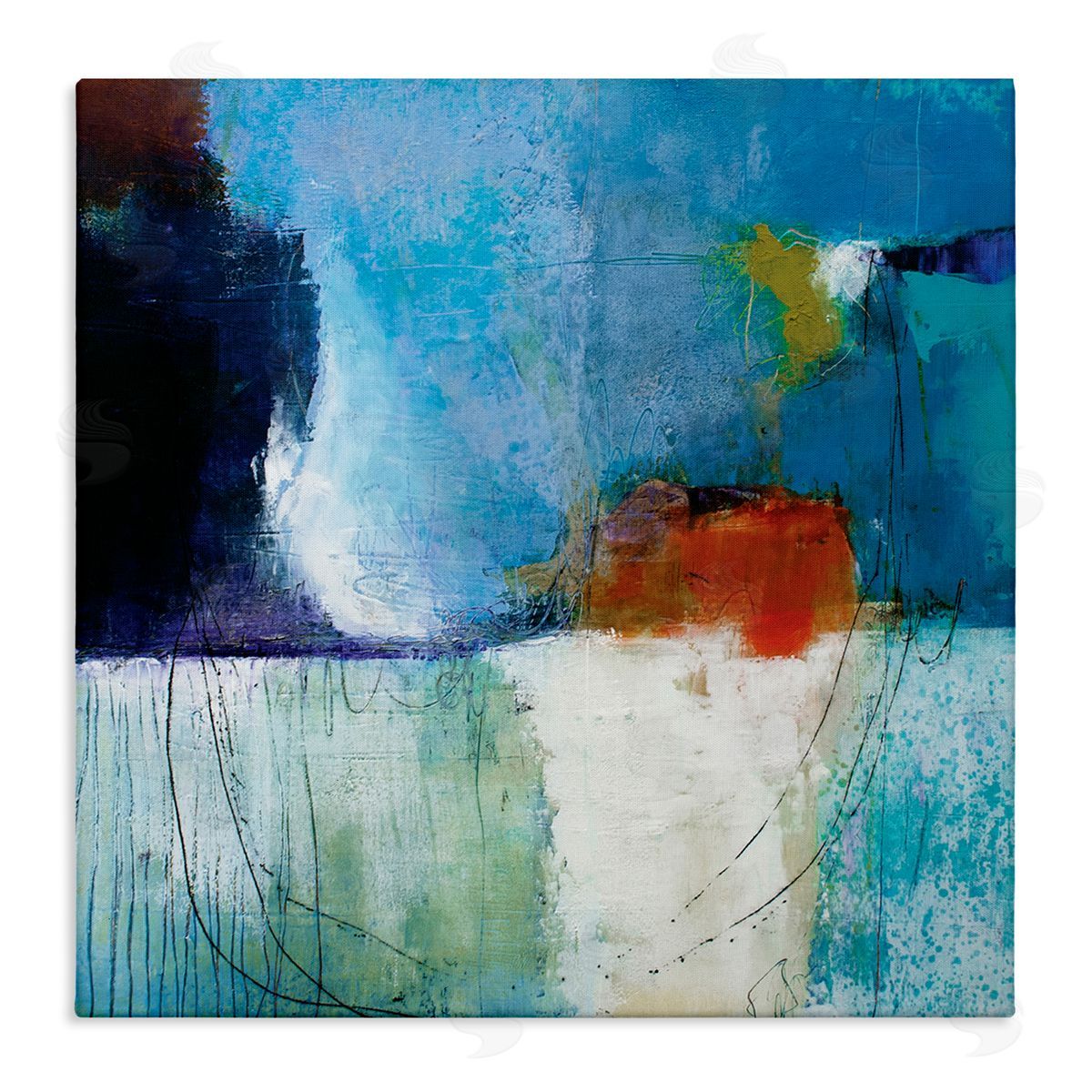 Pamela K. Beer Modern Paint Abstraction Blue Red White Blocks Stretched Canvas Wall Art Print