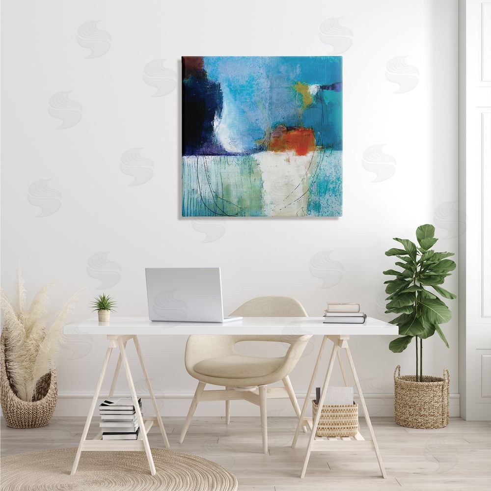 Pamela K. Beer Modern Paint Abstraction Blue Red White Blocks Canvas Wall Art in Room