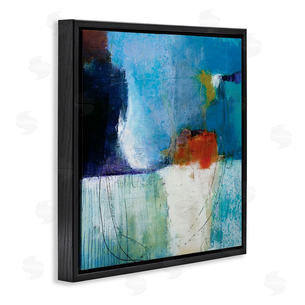 Pamela K. Beer Modern Paint Abstraction Blue Red White Blocks Black Floating Frame Canvas Wall Art Print