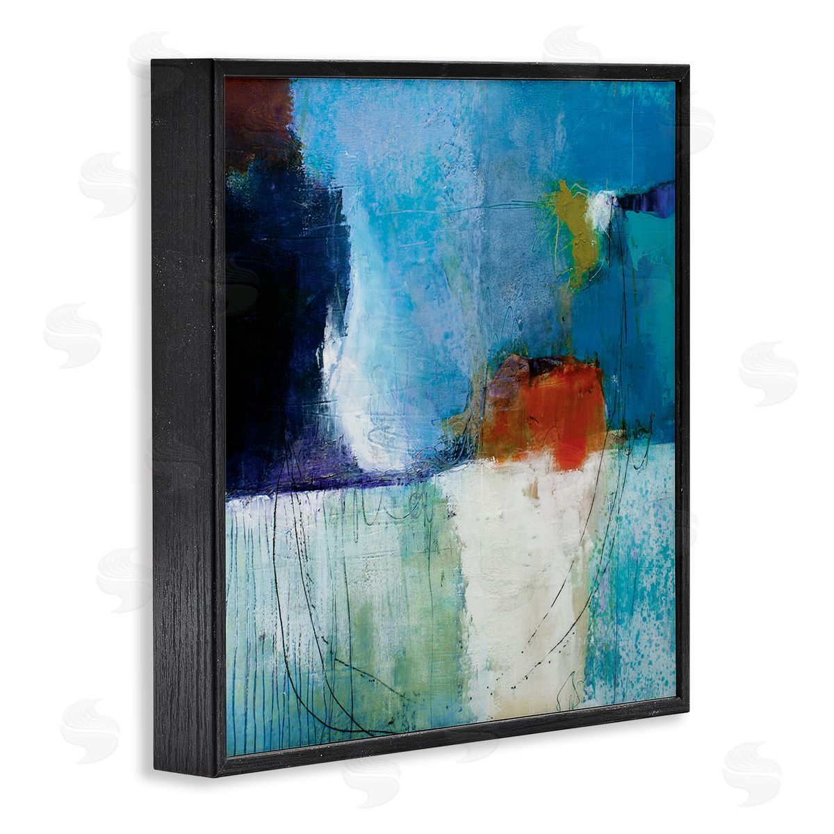 Pamela K. Beer Modern Paint Abstraction Blue Red White Blocks Black Framed Glicee Wall Art Print