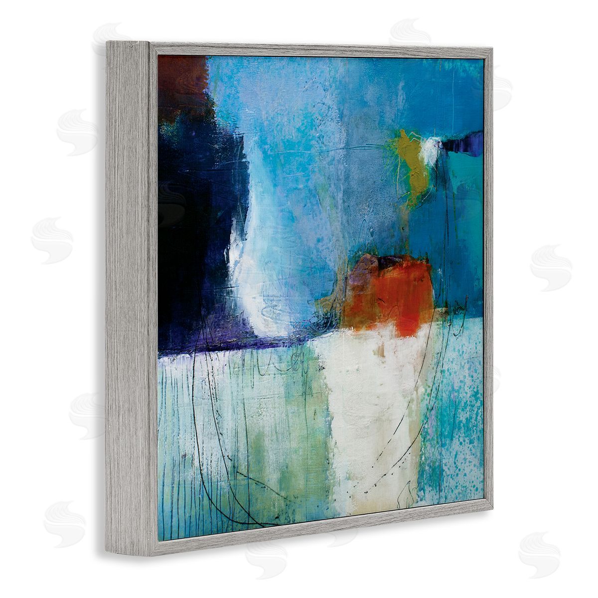 Pamela K. Beer Modern Paint Abstraction Blue Red White Blocks Gray Framed Glicee Wall Art Print