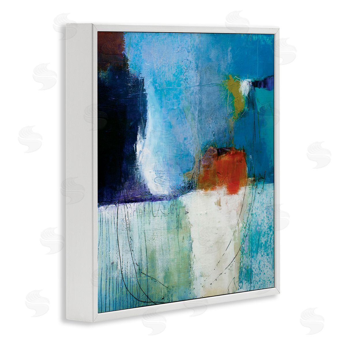 Pamela K. Beer Modern Paint Abstraction Blue Red White Blocks White Framed Glicee Wall Art Print