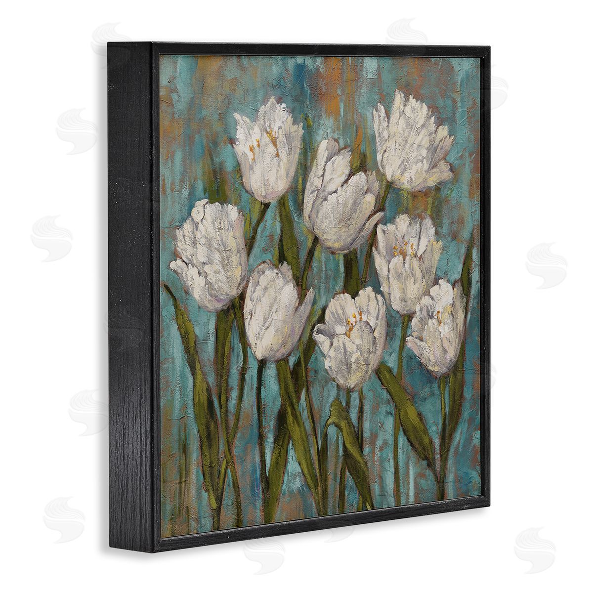 Brian Francis Vintage Country White Tulips over Distressed Soft Blue  Black Framed Glicee Wall Art Print