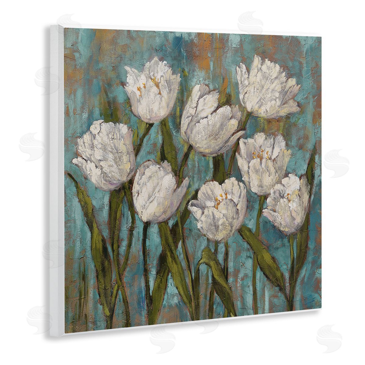 Brian Francis Vintage Country White Tulips over Distressed Soft Blue  Wooden Wall Plaque Art Print