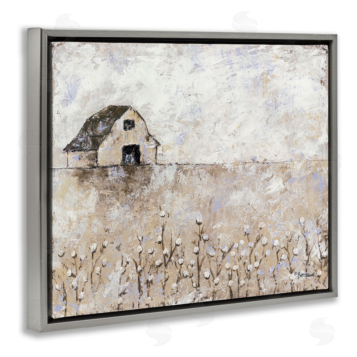White Barn Distressed Landscape Grey Floating Frame Canvas Wall Art, Home Decor by Britt Hallowell