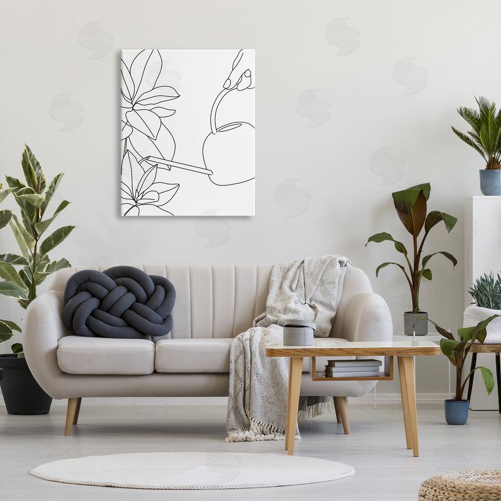 BlursByAI Watering Can and Spring Florals Modern Minimal Linework