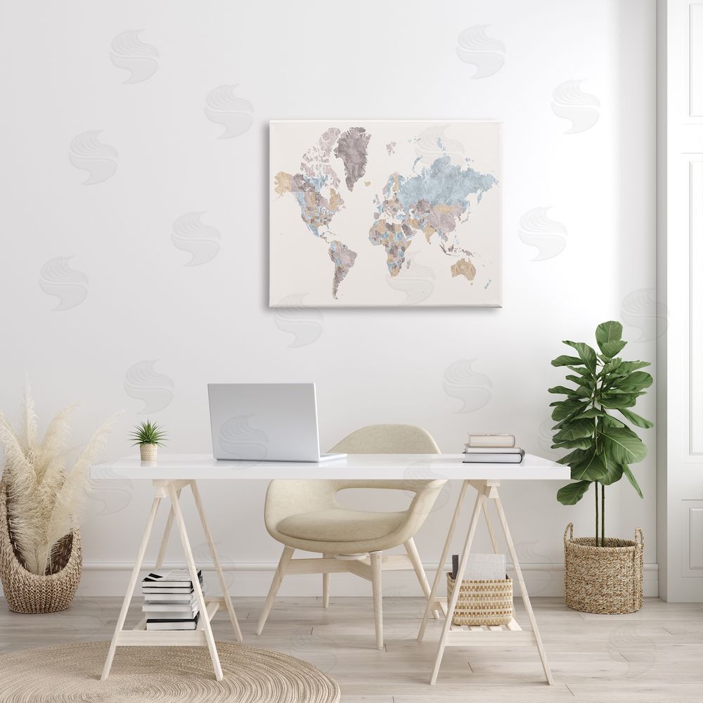 BlursByAI World Map with Borders Contrasting Regional Tones