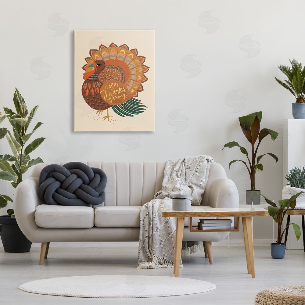 Caroline Alfr_sideeds Happy Thanksgiving Festive Orange Wild Turkey Patterned