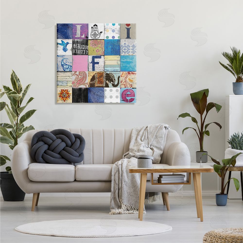 Charlie Carter Vintage Icon Collage Life Typography Rustic Elephant Canvas Wall Art in Room