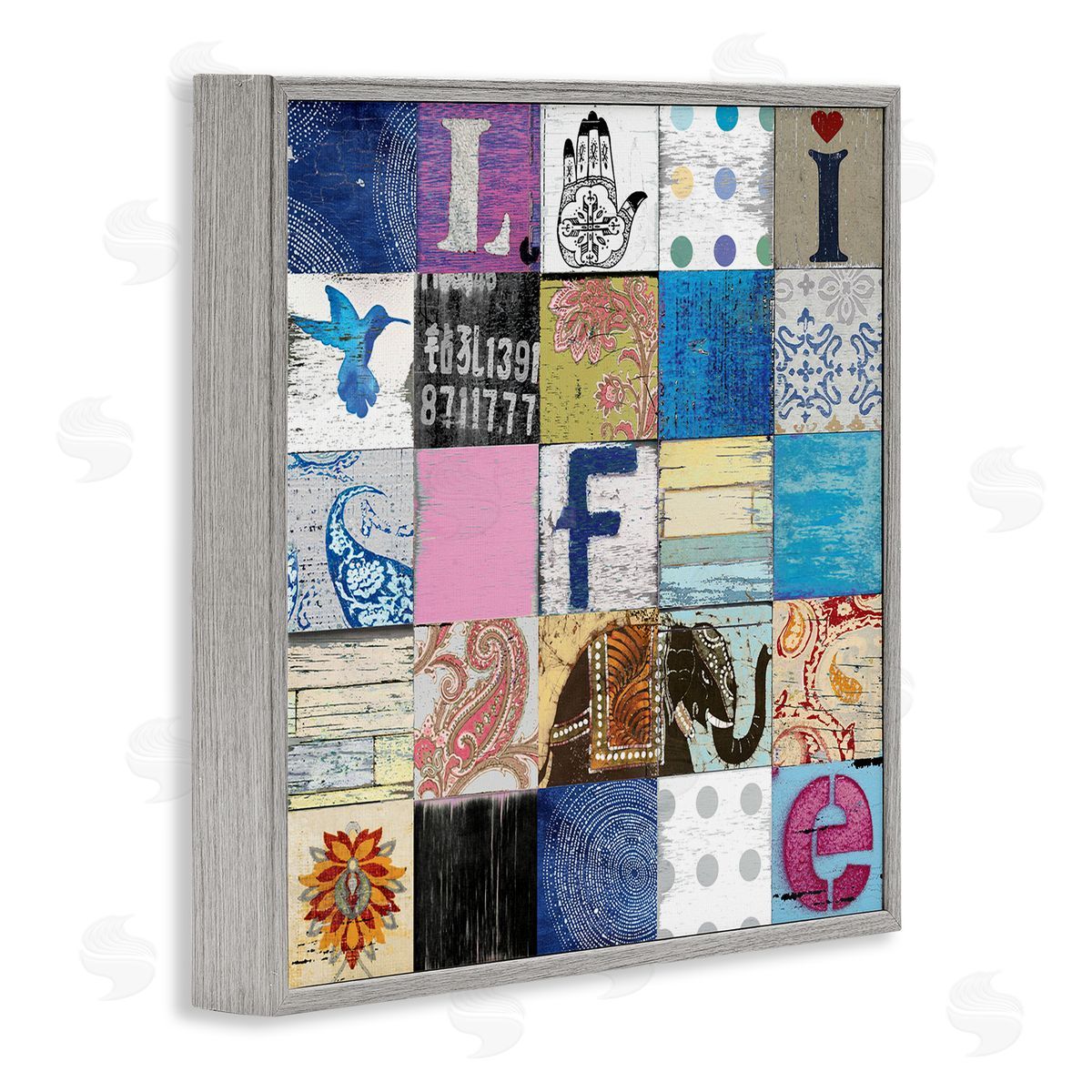 Charlie Carter Vintage Icon Collage Life Typography Rustic Elephant Gray Framed Glicee Wall Art Print