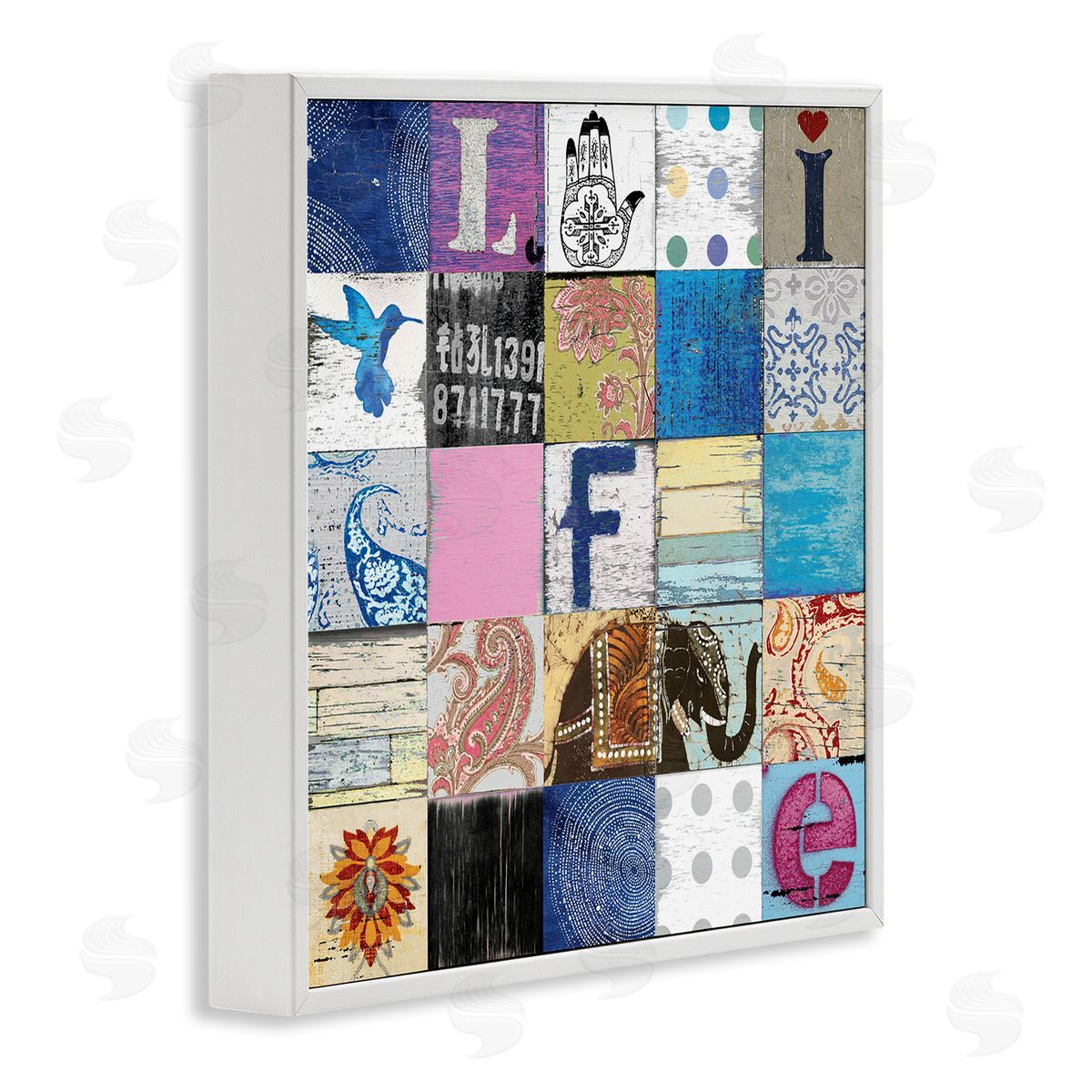 Charlie Carter Vintage Icon Collage Life Typography Rustic Elephant White Framed Glicee Wall Art Print