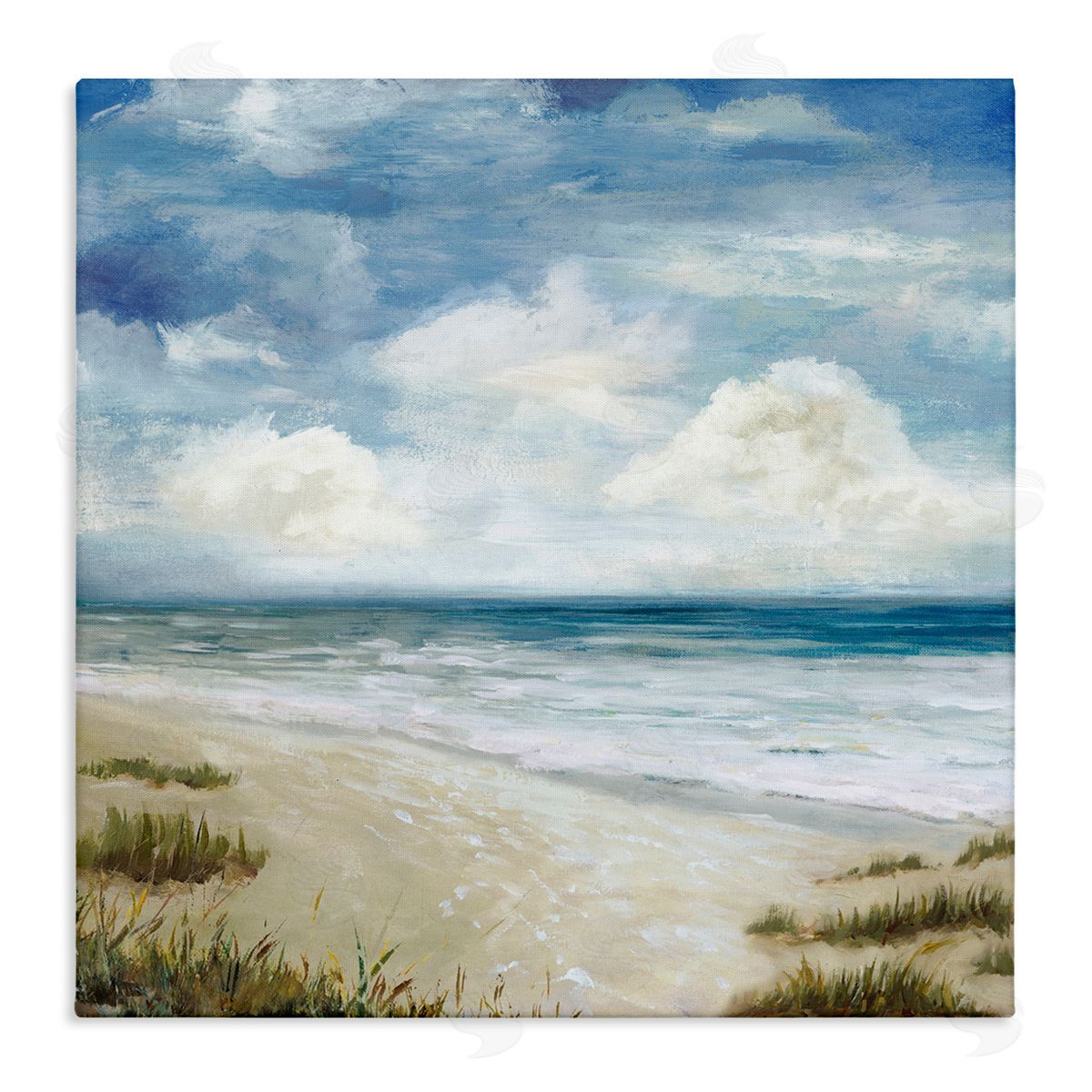 Carson Lyons Cloudy Sky Beach Coast Landscape White Foam Tide Stretched Canvas Wall Art Print