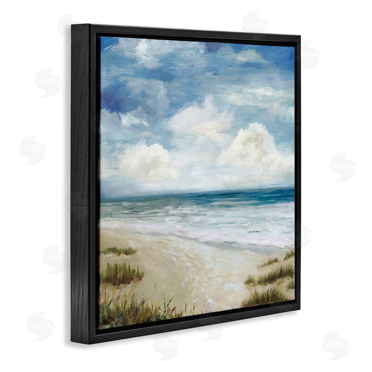Carson Lyons Cloudy Sky Beach Coast Landscape White Foam Tide Black Floating Frame Canvas Wall Art Print